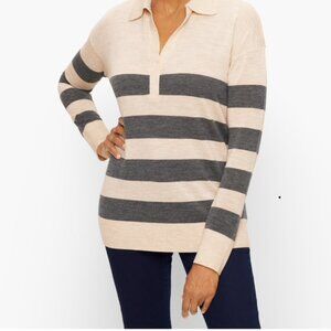 Talbot Merino Wool Johnny Collar Pullover - Stripe Size Medium